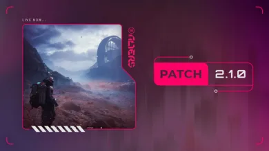 The Alters Patch 2.1.0 graphic with an explorer in a rocky landscape
