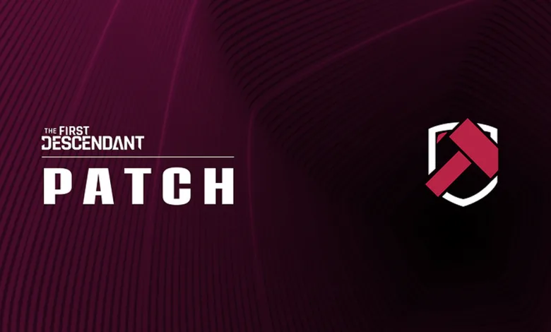The First Descendant PATCH graphic with the game's logo and red-and-black emblem
