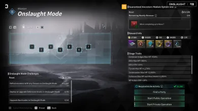 The First Descendant Onslaught Mode interface