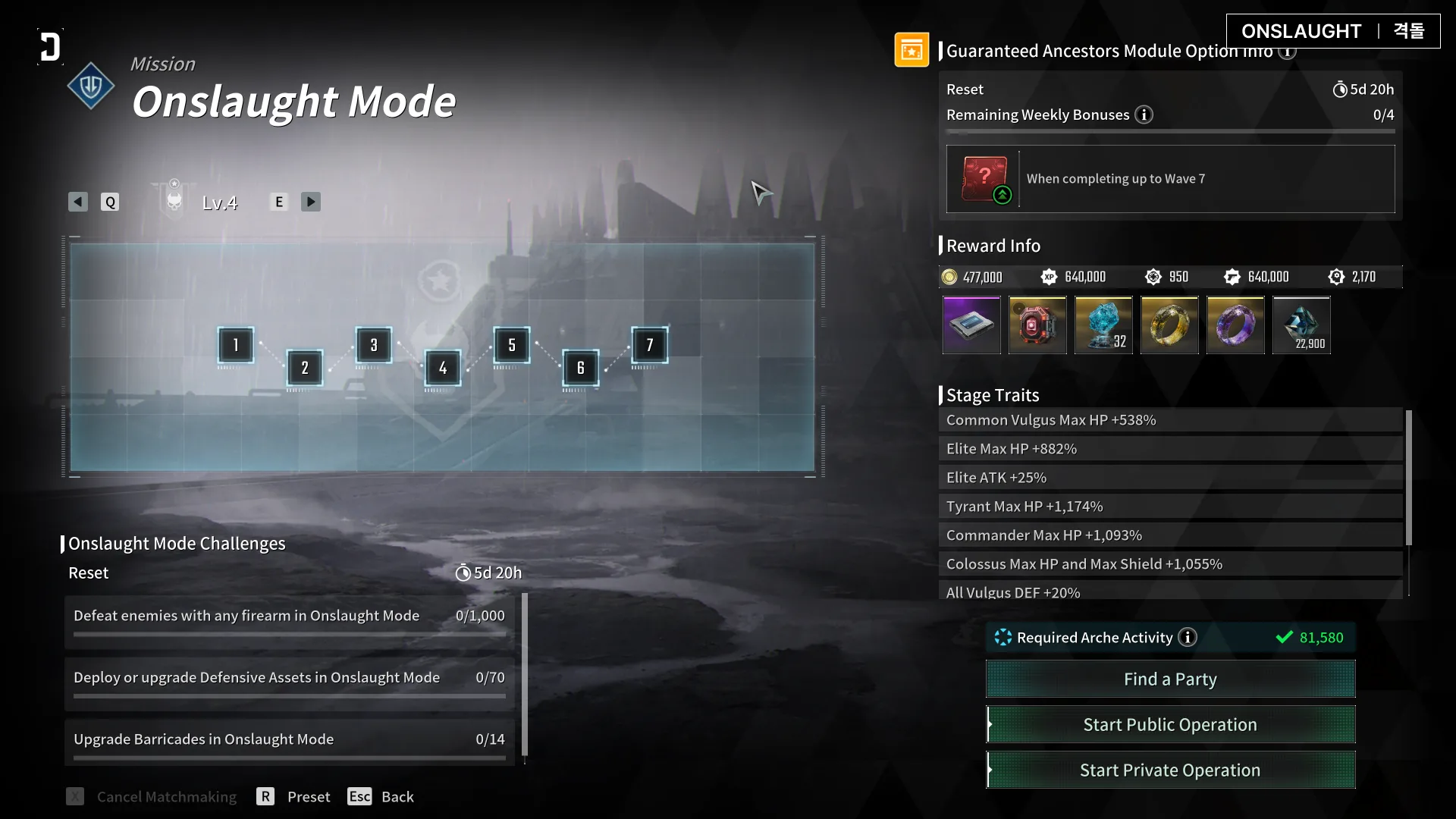 The First Descendant Onslaught Mode interface
