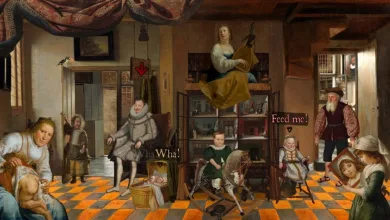 A scene from The Immortal John Triptych showing a bull-related puzzle with a visible “Feed me” prompt