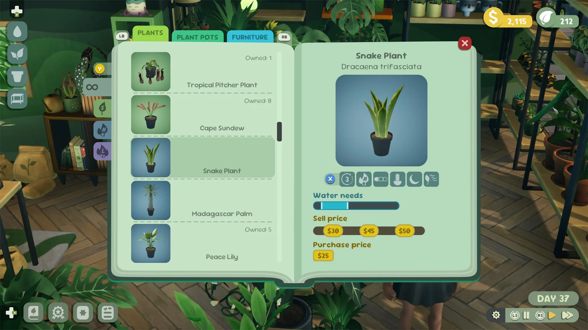 The Leafy Corner Compendium showing a snake plant and its care details