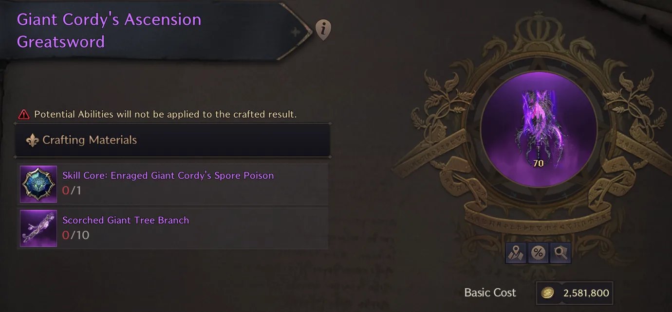 Archboss weapon crafting interface in Throne and Liberty