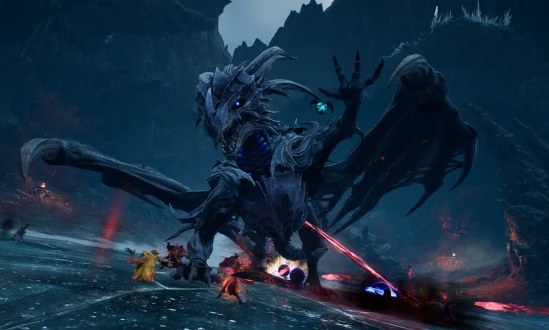 Players battle a massive winged monster in Throne and Liberty