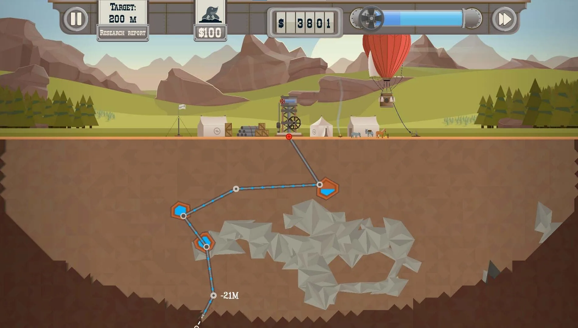 Turmoil gameplay showing underground drilling paths