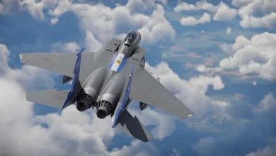 A gray twin-engine fighter aircraft flies above clouds in War Thunder