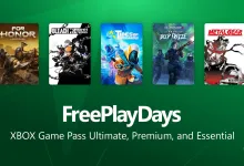 Xbox Free Play Days graphic showing For Honor, Bleach Rebirth of Souls, Tides of Tomorrow, Killing Floor 3, and Metal Gear Solid game covers