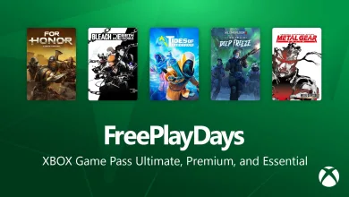 Xbox Free Play Days graphic showing For Honor, Bleach Rebirth of Souls, Tides of Tomorrow, Killing Floor 3, and Metal Gear Solid game covers