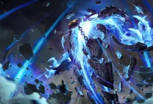 Xerath surrounded by blue magical energy in League of Legends