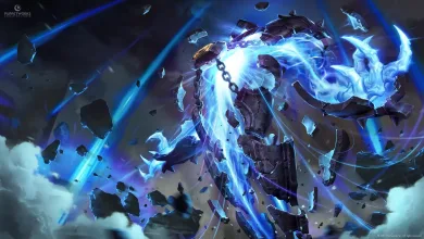 Xerath surrounded by blue magical energy in League of Legends