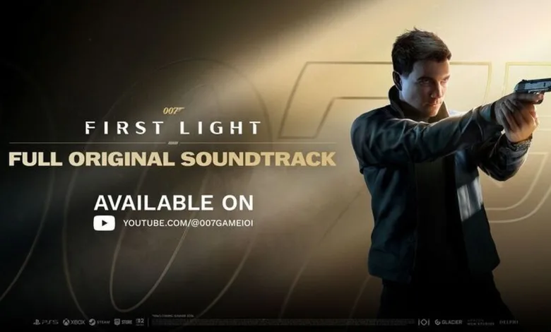Young James Bond aims a pistol in a 007 First Light graphic announcing the full original soundtrack on YouTube.