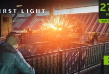 A character takes cover as an explosion fills a railway platform in 007 First Light, with RTX On and 276 FPS text visible.