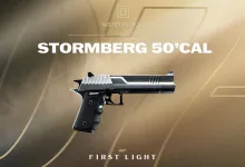 Official 007 First Light graphic showing the STORMBERG 50'CAL weapon in TacSim.