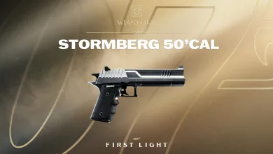 Official 007 First Light graphic showing the STORMBERG 50'CAL weapon in TacSim.