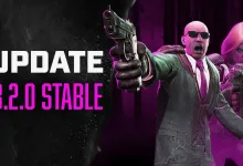 7 Days to Die V3.2.0 Stable artwork showing two armed survivors against a black and magenta background
