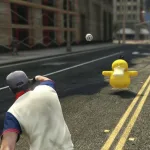 A character throws a Poké Ball at a yellow Pokémon on a Los Santos street in a GTA 5 mod