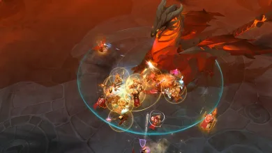 Albion Online players battle a large fire dragon during a raid encounter