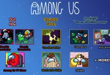 Among Us roadmap graphic showing two new roles, the Match Info Guide, cosmetics, collaborations, and other planned content