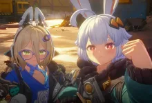 Two anime-styled Ananta characters pose in an industrial open-world environment