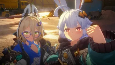Two anime-styled Ananta characters pose in an industrial open-world environment