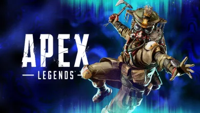 Bloodhound leaps forward in Apex Legends artwork beside the Apex Legends logo