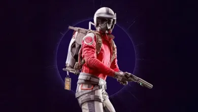 An armored ARC Raiders character in a red jacket holds a shotgun against a dark purple background