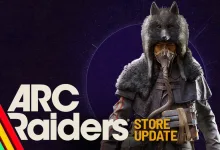 A wolf-hooded ARC Raiders character in the Vulpine outfit with official Store Update branding