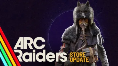 A wolf-hooded ARC Raiders character in the Vulpine outfit with official Store Update branding