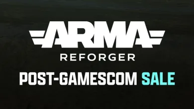 Arma Reforger logo above Post-Gamescom Sale text on a dark background