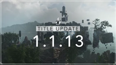 Assassin's Creed Shadows Title Update 1.1.13 graphic over a mountainous landscape
