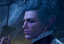 Close-up of Astarion, the vampire elf, in Baldur's Gate 3