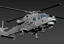 Work-in-progress 3D model of the AW159 Wildcat helicopter with mounted weapon pods