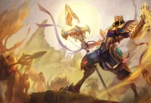 Azir wielding his staff in League of Legends splash art