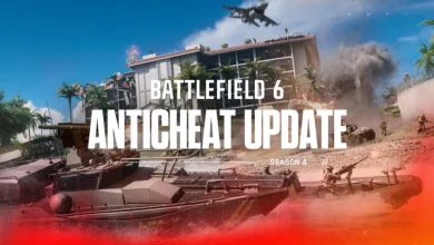 Battlefield 6 Season 4 anticheat update artwork showing a tank and soldiers in a tropical combat setting