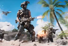 Battlefield 6 soldiers fighting on a tropical battlefield