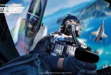 A Battlefield 6 pilot sits in a fighter jet cockpit while another jet flies over a blue island landscape.