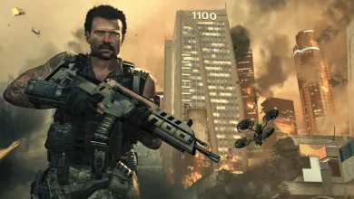 An armed soldier stands before burning city buildings in Call of Duty: Modern Warfare 4 artwork.