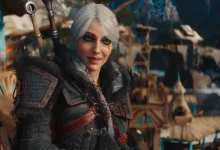 Ciri stands in a village while carrying swords in The Witcher 4