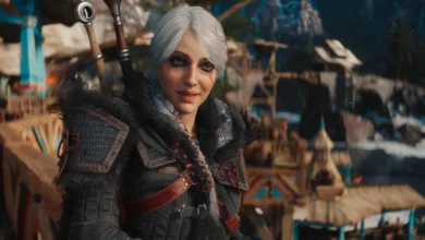 Ciri stands in a village while carrying swords in The Witcher 4