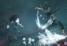 Characters battle amid glowing effects in Clair Obscur: Expedition 33