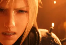 Close-up of Cloud from Final Fantasy VII Remake