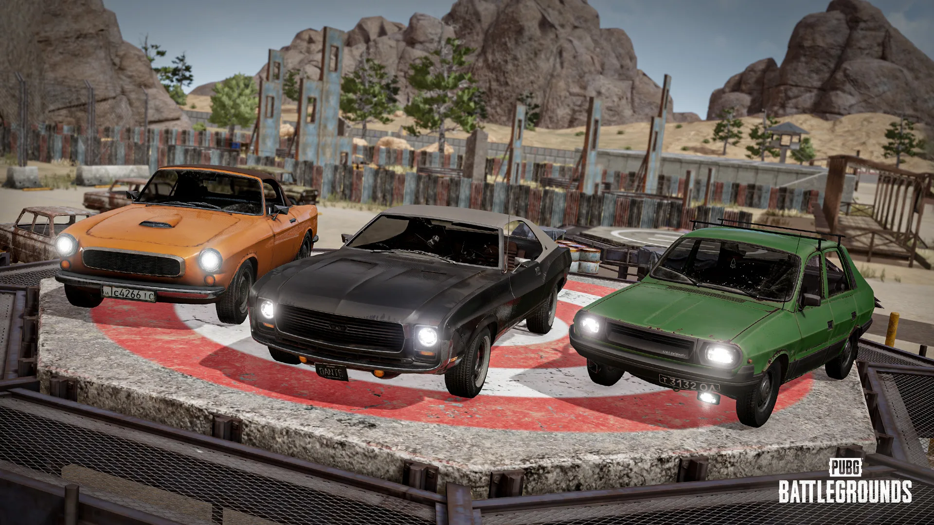 Coupe RB, Dacia, and Mirado vehicles displayed in PUBG