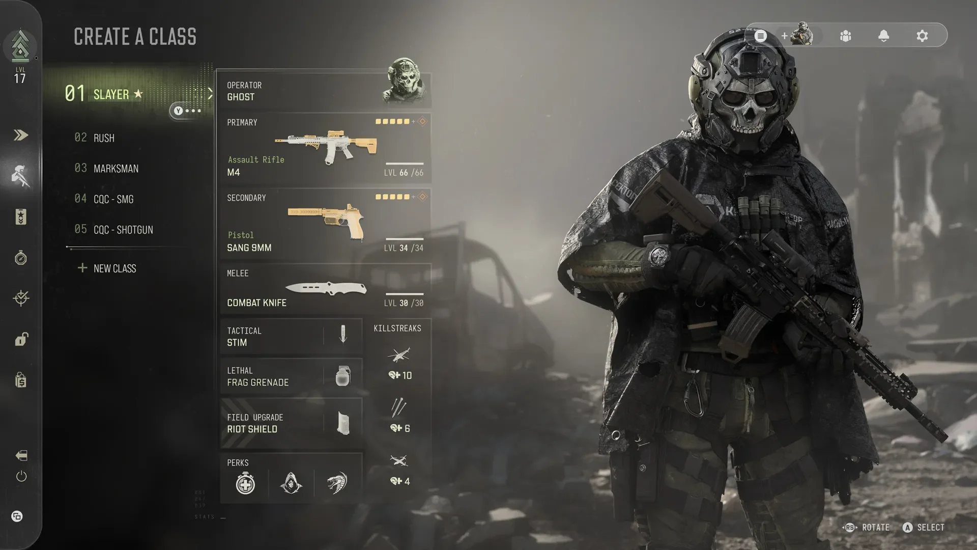 Create-a-Class menu showing an Operator and weapon loadout