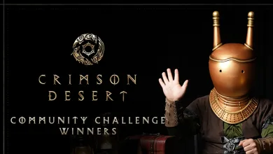 Crimson Desert Community Challenge Winners artwork showing a masked character raising a hand beside the event title