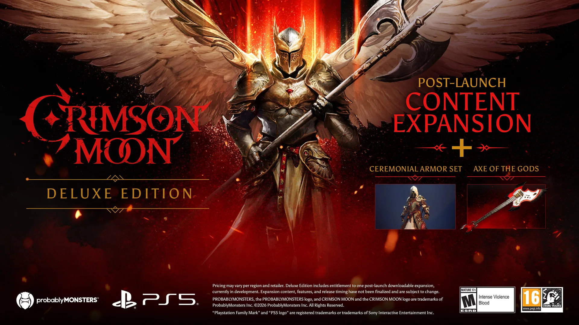 Crimson Moon Deluxe Edition artwork showing bonus armor and the Axe of the Gods