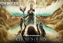 Dead by Daylight 10.1.0 artwork showing The Judgment above a Survivor beneath the Chorus of Sin title