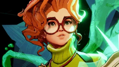Stylized red-haired character wearing glasses and a green scarf in Deadlock artwork