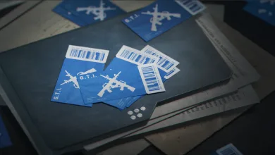 Blue Delta Force voucher tickets featuring weapon graphics on a dark tabletop