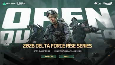 Official Delta Force Rise Series graphic showing three operators with text for the 2026 Open Qualifier Season 2 and registration dates August 10–22