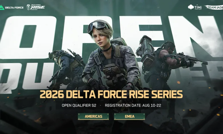 Official Delta Force Rise Series graphic showing three operators with text for the 2026 Open Qualifier Season 2 and registration dates August 10–22